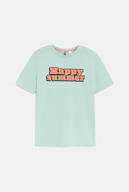 Türkisfarbenes Kurzarm-T-Shirt mit Schriftzug Jungen 1