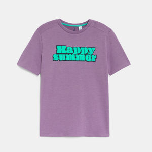 Boy's mauve slogan T-shirt with short sleeves 1