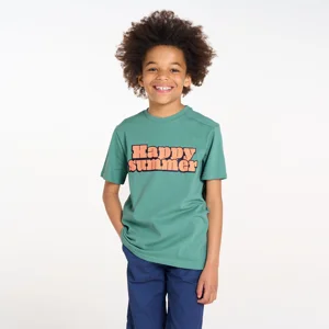 Boy's green slogan T-shirt with short sleeves 1