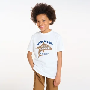 Boy's white short-sleeve T-shirt with shark design 1