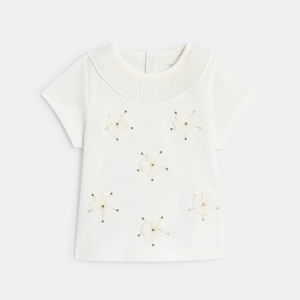 Baby girl's white sequin-embroidered floral T-shirt 1