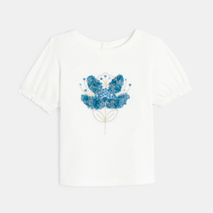 T-shirt fleur relief blanc bébé fille 1