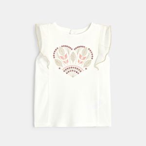 Wit T-shirt met borduursel en ruchemouwen voor babymeisjes 1