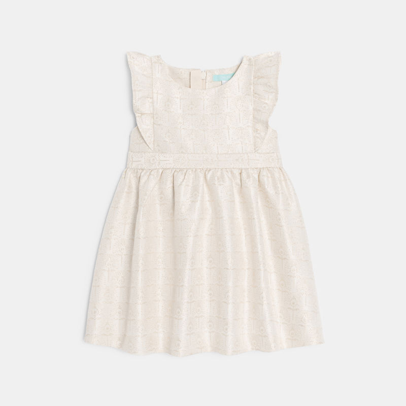 Schickes, irisierendes Babykleid in Beige mit Volants an den Ärmeln für Mädchen