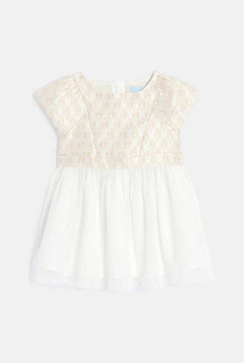 Robe de fête bi-matière en jacquard et tulle bébé fille
