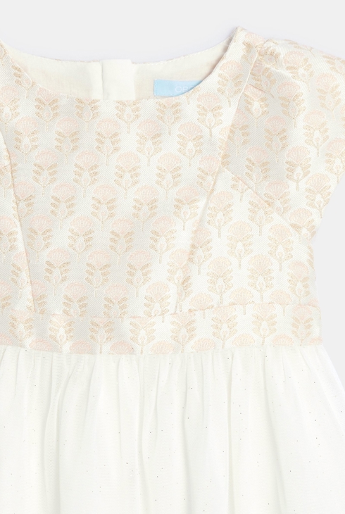 Robe de fête bi-matière en jacquard et tulle bébé fille