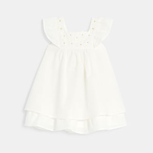 Robe chic plastron fleuri blanc bébé fille 1