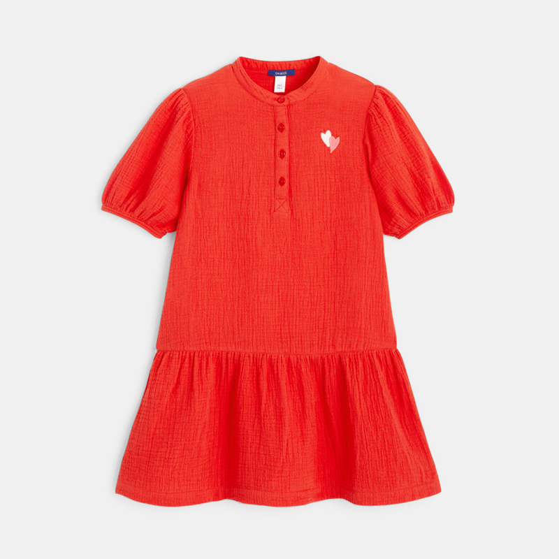 OKAIDI - Robe manches courtes en gaze de coton rouge Fille - Fille