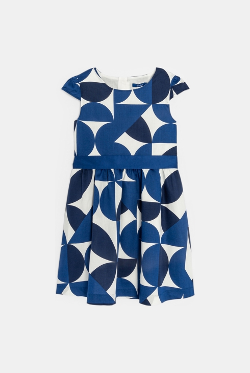 Dekliška modra obleka z grafičnim motivom 1