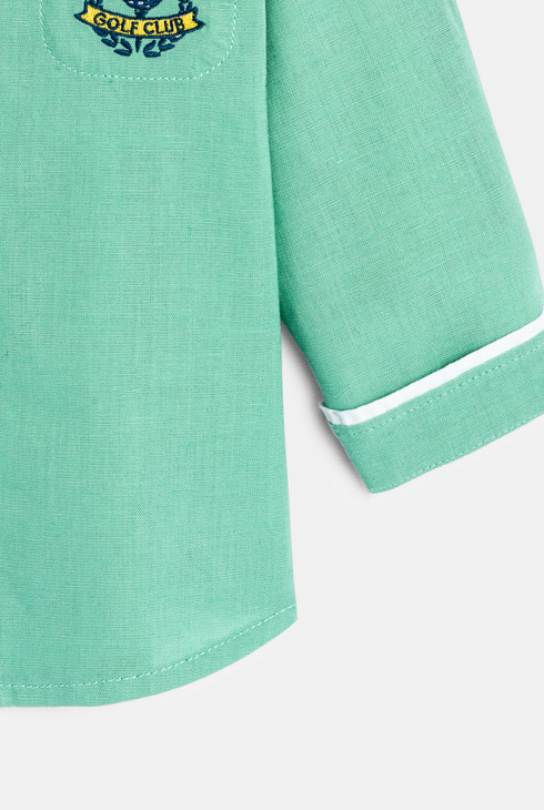 Modulierbares grünes Hemd aus Baumwolle und Leinen Baby Jungen 2