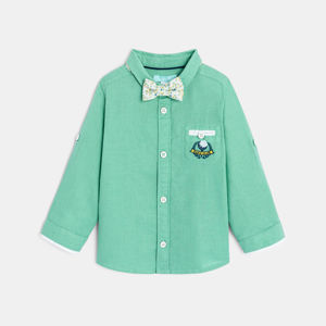 Baby boy's adaptable green cotton and linen shirt 1