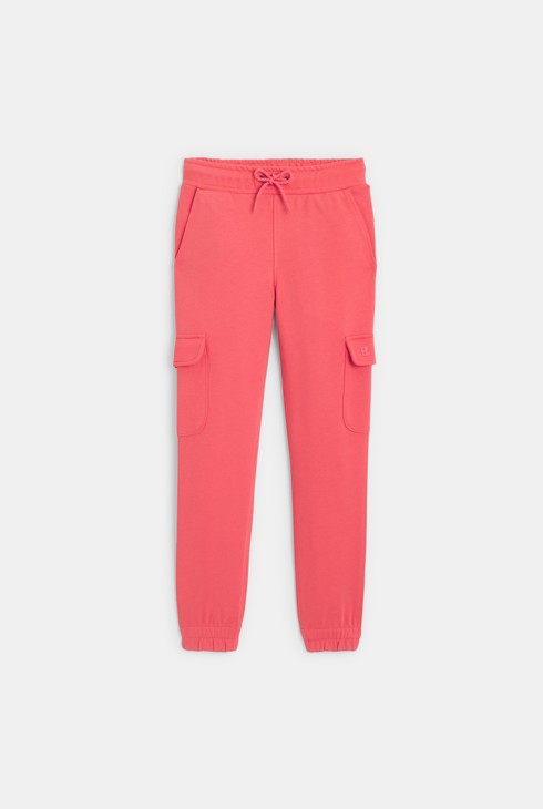Pantaloni da jogging cargo tinta unita rosa corallo per bambina 2