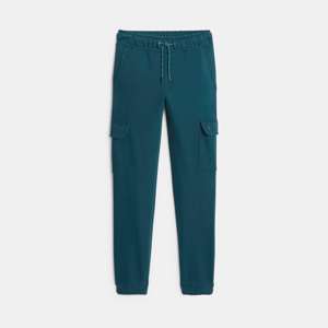 Effen blauwe cargo joggingbroek voor meisjes 1