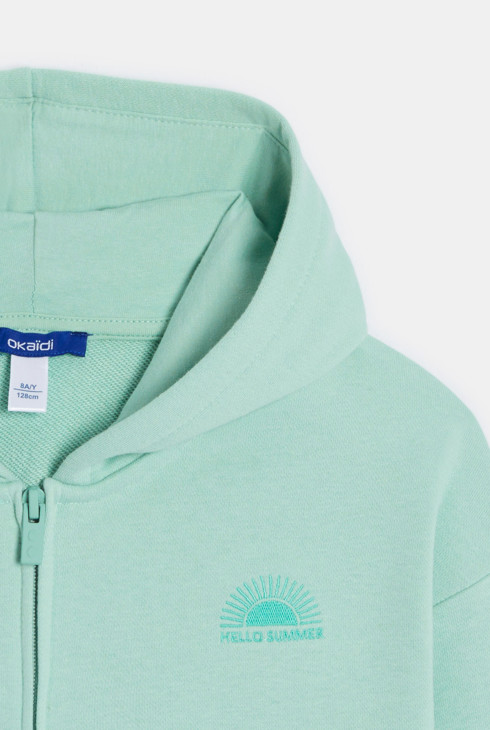 Sweat-shirt uni à capuche vert Fille 2