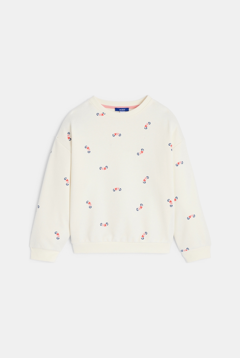 Sweatshirt mit Herzmotiven Ecru Mädchen 1