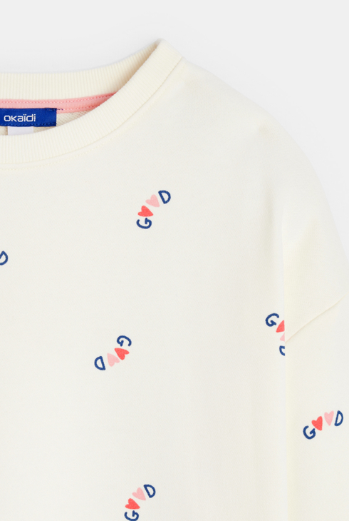 Sweatshirt mit Herzmotiven Ecru Mädchen