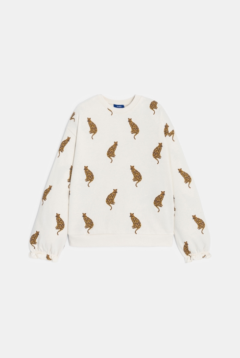 Ecrufarbenes Sweatshirt aus Molton mit Leopardenmuster Mädchen