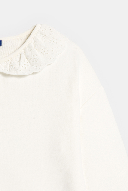 Sweat-shirt à col Claudine blanc Fille