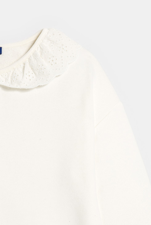 Dekliški bel pulover s Peter Pan ovratnikom 2