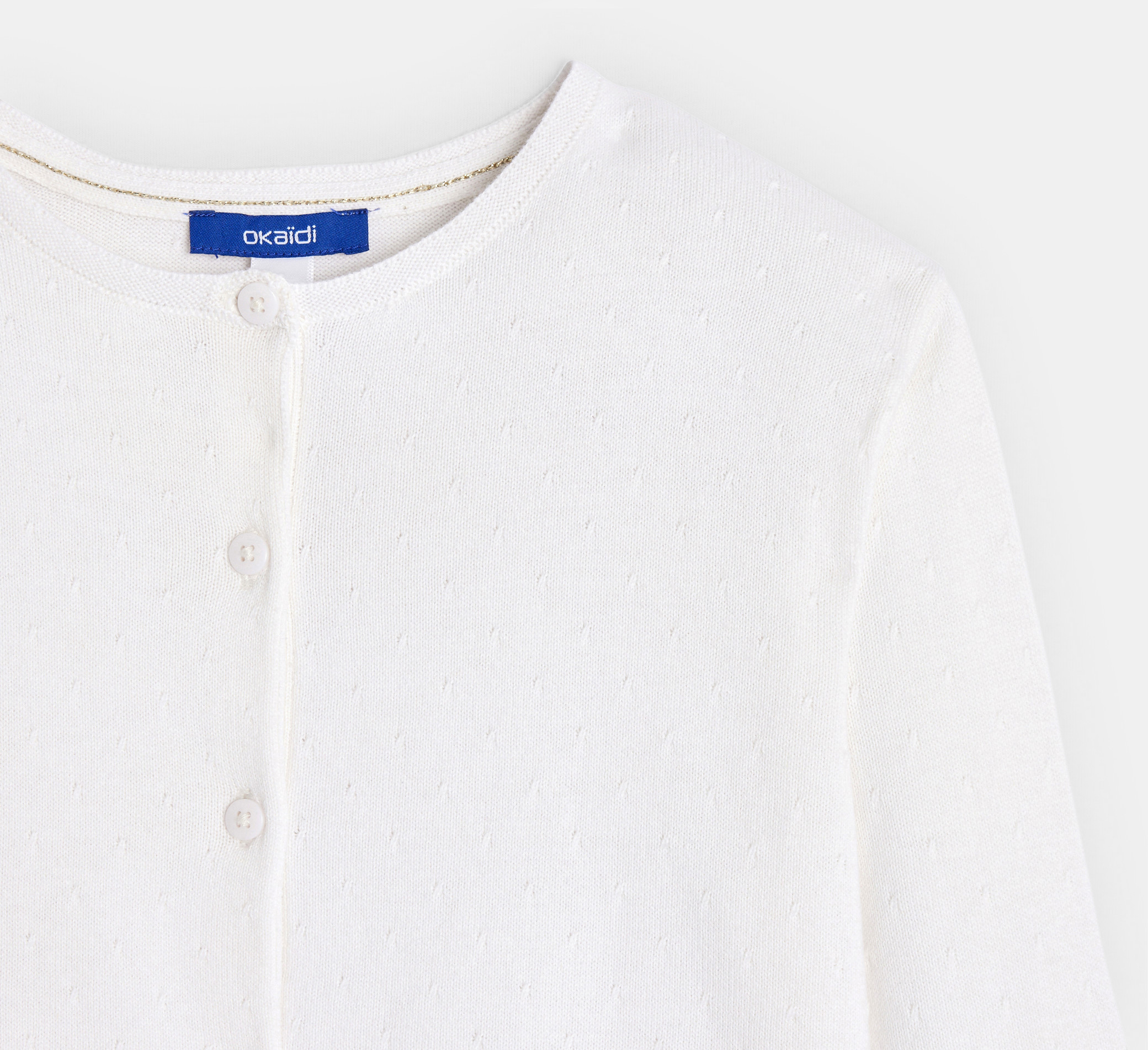 Girl's white cardigan with round collar 2