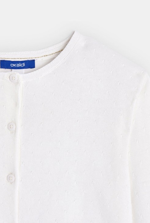 Girl's white cardigan with round collar 2