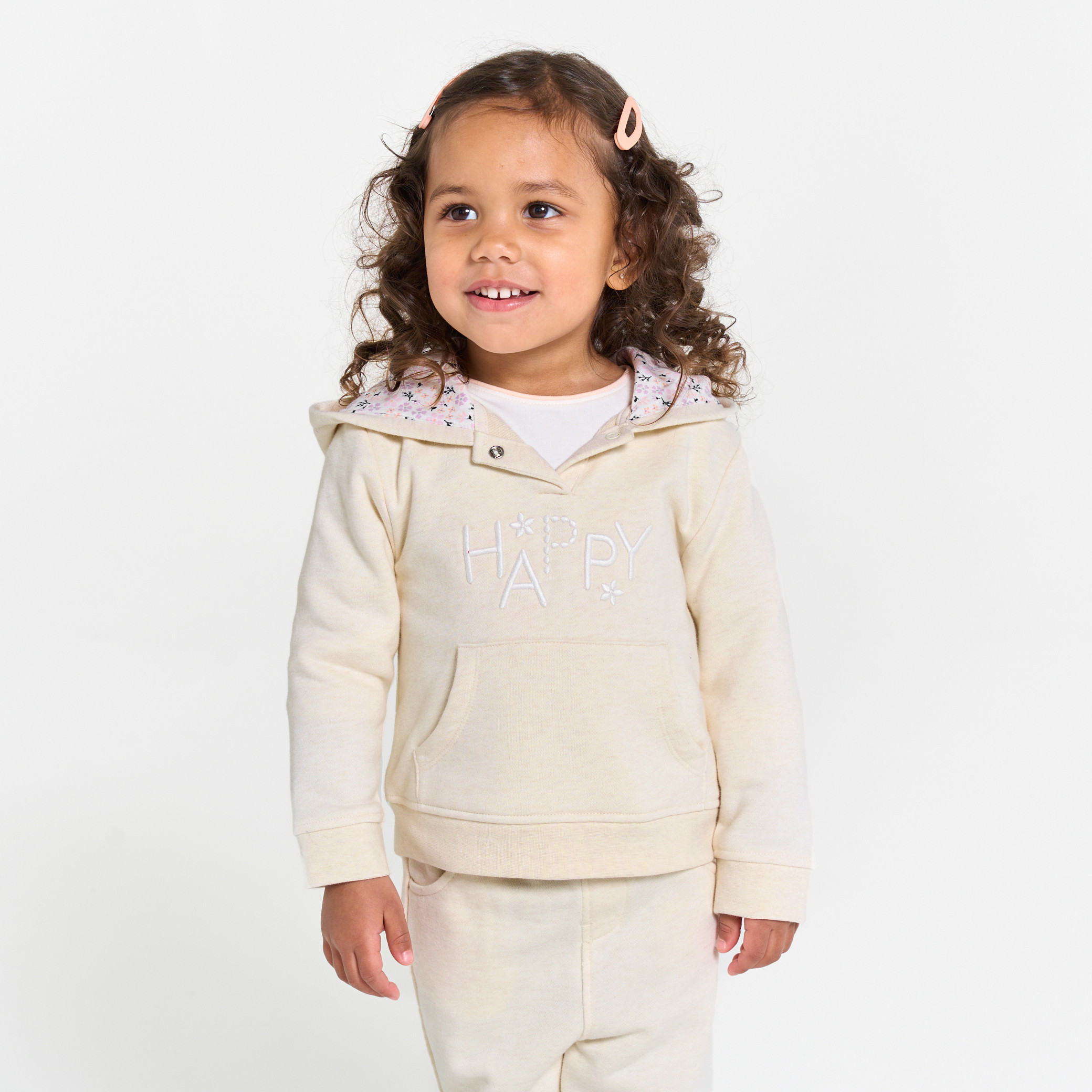 Baby girl's beige embroidered fleece hoodie Okaïdi & Obaïbi