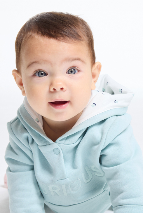 Groene sweater met capuchon en borduursel van joggingstof voor babymeisjes 1
