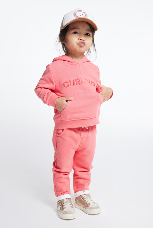 Molton-Sweatshirt mit Kapuze bestickt rosa Baby Mädchen 2