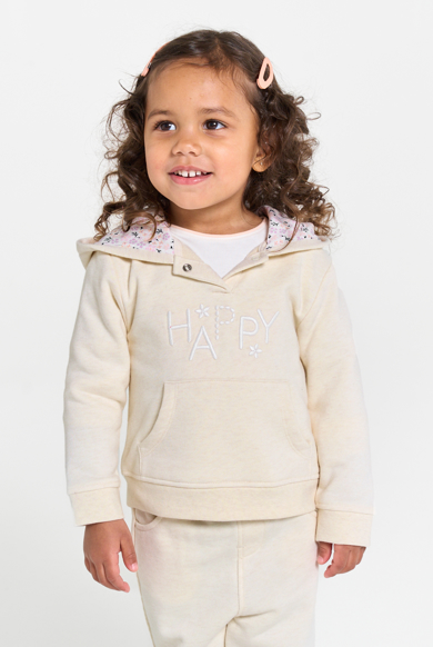 Sweat molleton à capuche brodé beige bébé fille