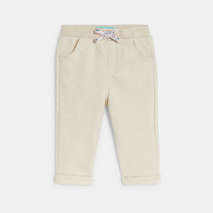 Joggers beige in tessuto felpato per neonata 1