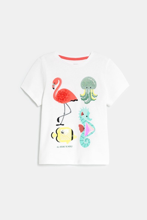 T-shirt sensoriel animaux blanc bébé fille 2