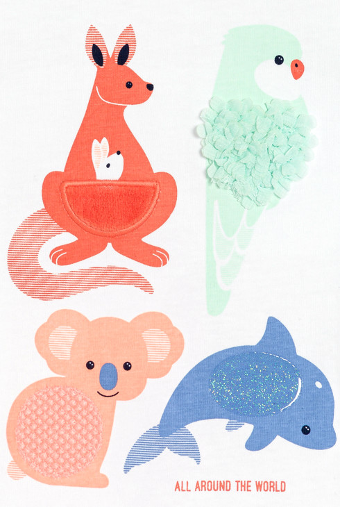 Weißes T-Shirt mit Tieren zum Greifen Kleinkind Mädchen 2