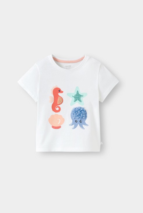 T-shirt sensoriel animaux blanc bébé fille 1