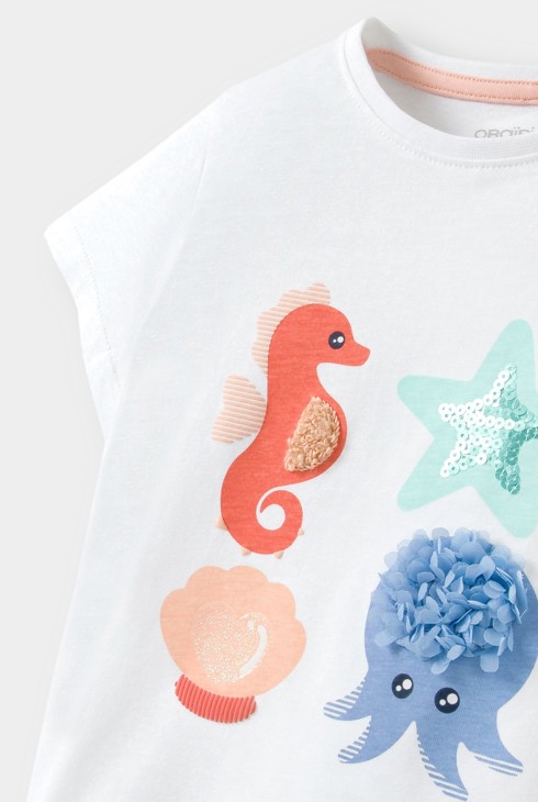 T-shirt sensoriel animaux blanc bébé fille 2