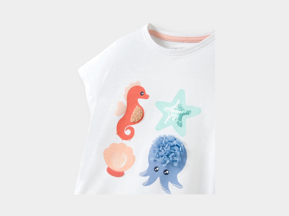 T-shirt sensoriale bianca con animali neonata 2