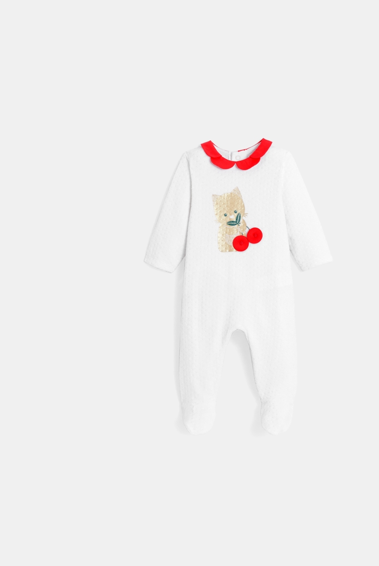 Dors-bien velours chaton et cerise blanc bébé fille 1