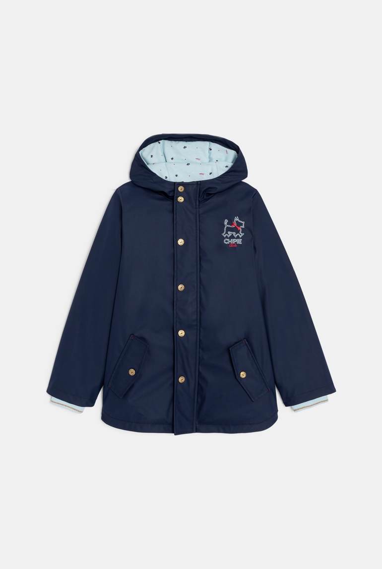 Abrigo parka de material de goma azul niña 1