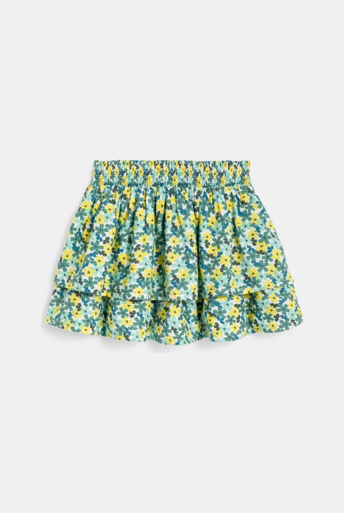 Jupe courte volantée motif fleuri vert Fille
