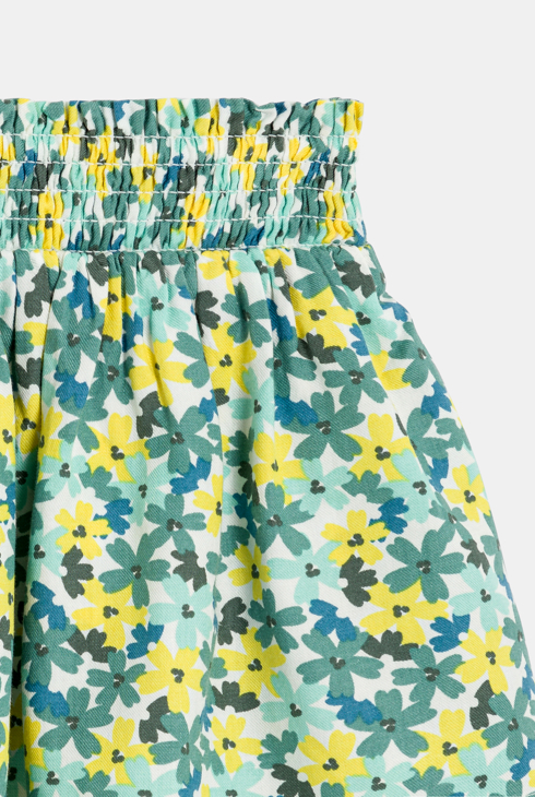Jupe courte volantée motif fleuri vert Fille
