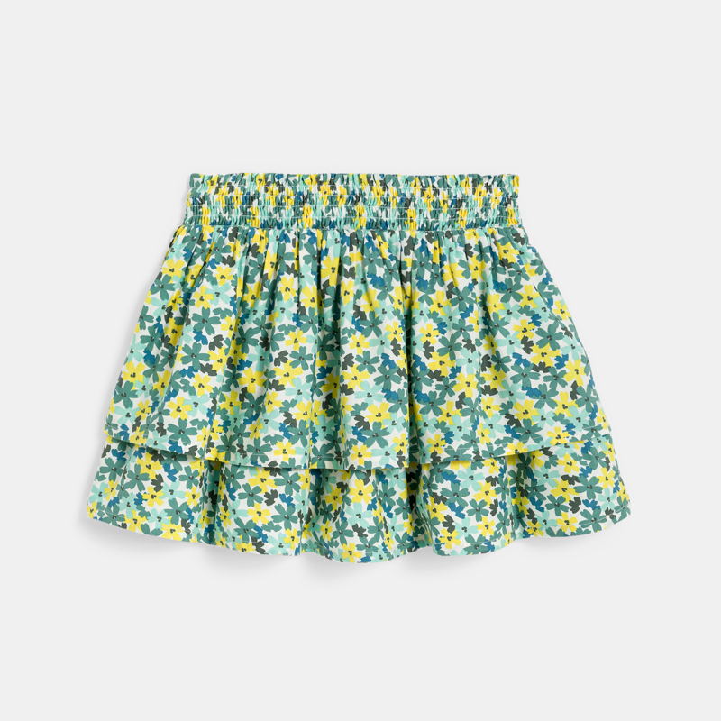Girl's short green ruffled floral motif skirt Okaïdi & Obaïbi