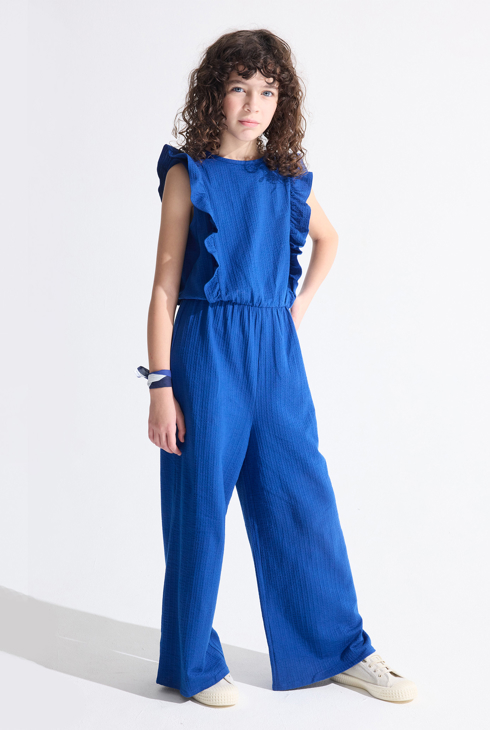 Combinaison-pantalon en jersey bleu Fille 1