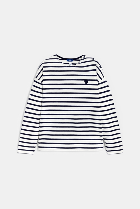 T-shirt marinière manches longues bleu marine Fille 1