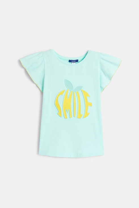 T-shirt manches courtes à message bleu Fille 2