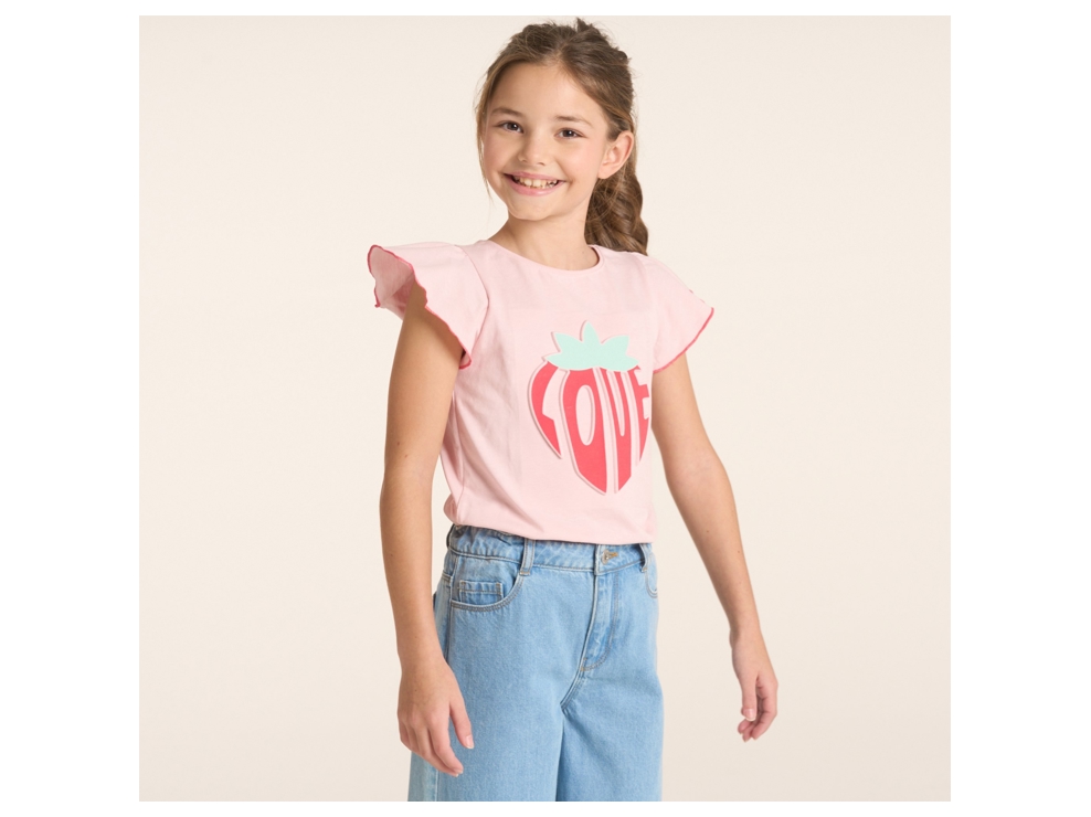 Rosa Kurzarm-T-Shirt mit Schriftzug Mädchen 1