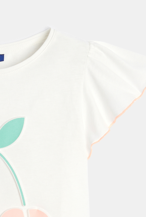 Weißes Kurzarm-T-Shirt mit Schriftzug Mädchen