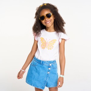 Girl's white short-sleeve T-shirt with butterfly motif 1