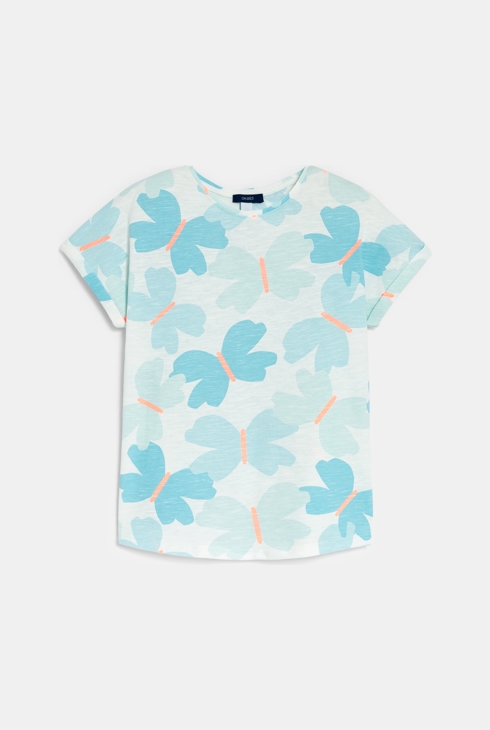 T-shirt manches courtes imprimé papillons bleu Fille 1