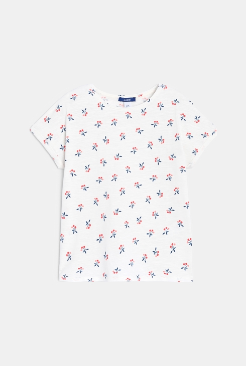 T-shirt manches courtes motifs cerises blanc Fille