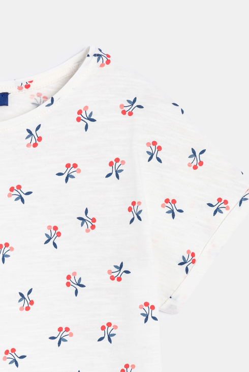 T-shirt manches courtes motifs cerises blanc Fille