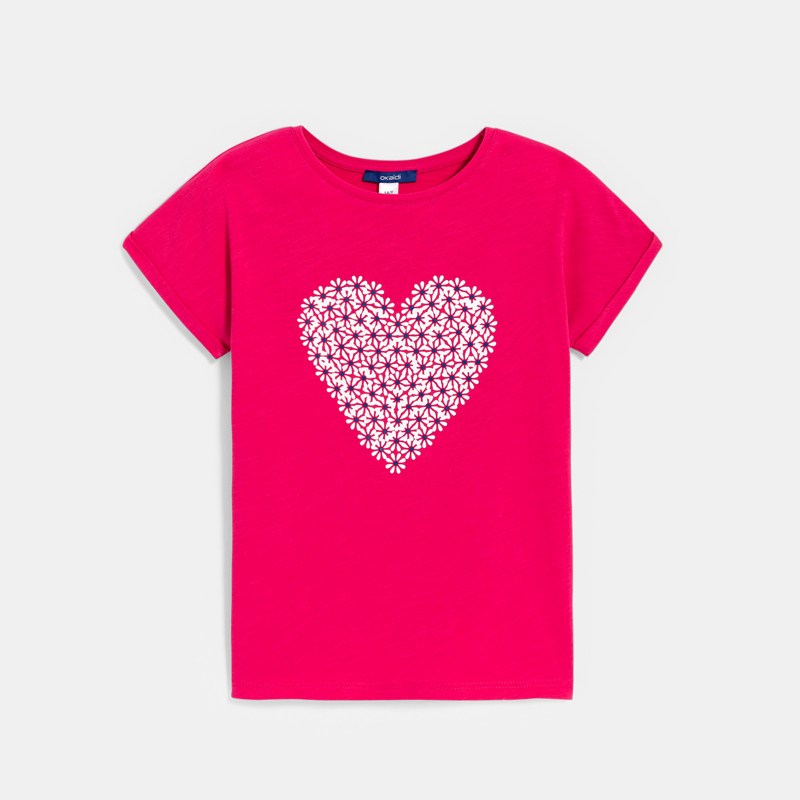 T-shirt manches courtes motif cœur rose Fille - 10A
